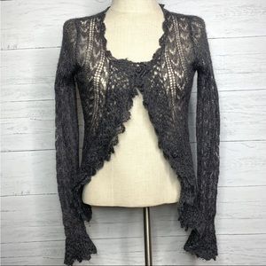 Maje Grey Mohair Open Knit Pointelle Ruffle Cardigan S/M